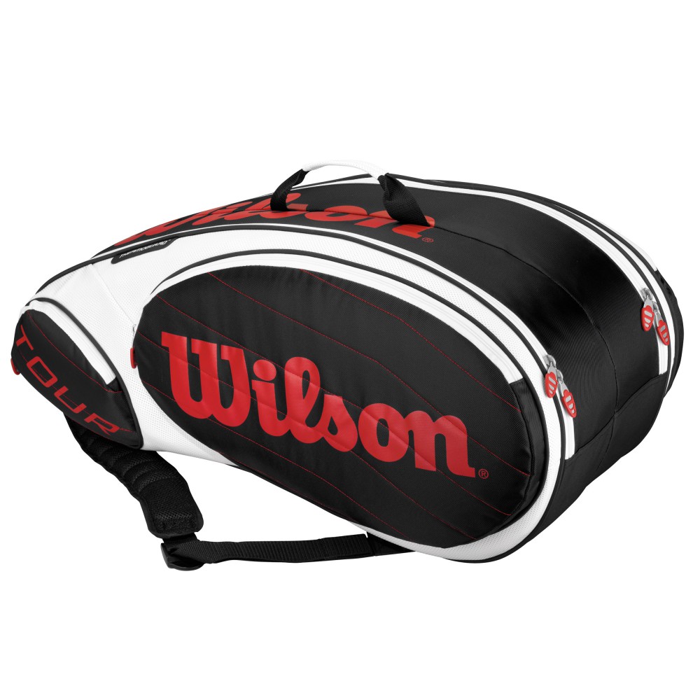 Raqueteira Wilson Tripla Tour Nine Preta, Branca e Vermelha